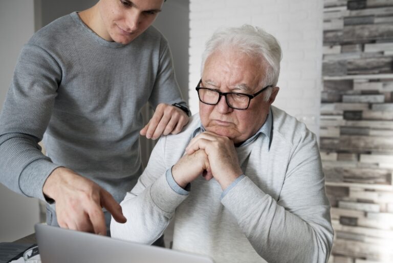 grand parent learning use digital device